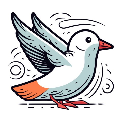 Flying seagull. Vector illustration in doodle style.