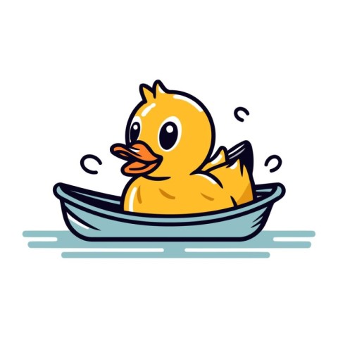 Cute yellow rubber duckling swimming in a boat. Vector illustrat