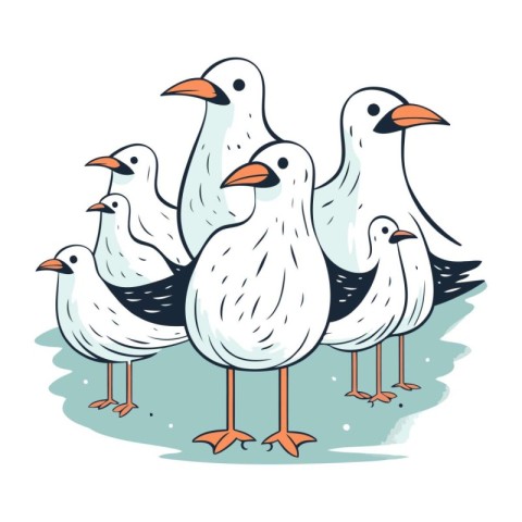 Vector illustration of a group of seagulls in cartoon style.