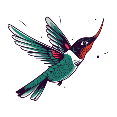 Colorful hummingbird on white background. Isolated vector illust