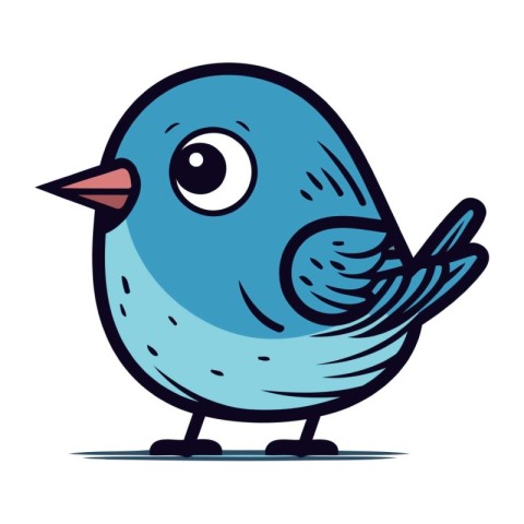 Cute blue bird on white background. Vector illustration in carto