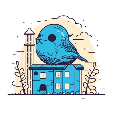 Vector illustration of a cute blue bird on the background of a s