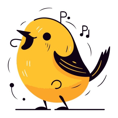 Vector illustration of a cute little yellow bird. Cute cartoon c