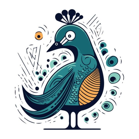 Peacock. Hand drawn vector illustration in doodle style.