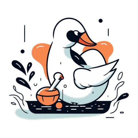 Vector illustration of a white swan with a bowl of honey.