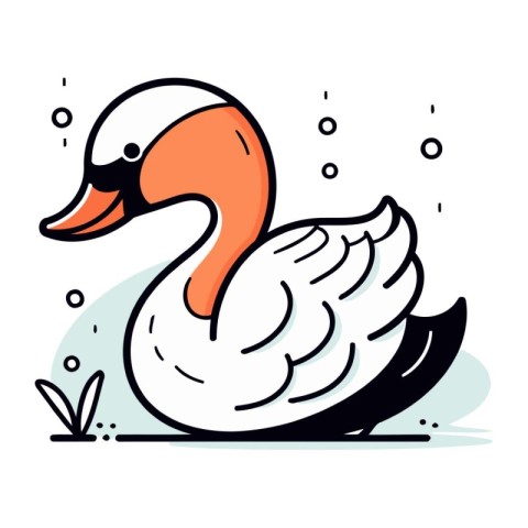 Swan swimming in the water. Vector illustration in cartoon style