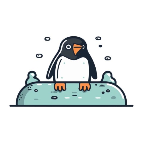 Cute penguin sitting on ice. Vector illustration in cartoon styl