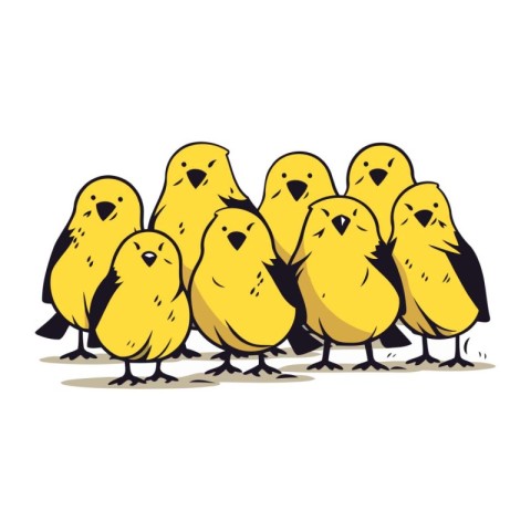 Group of cute little yellow birds. vector illustration isolated