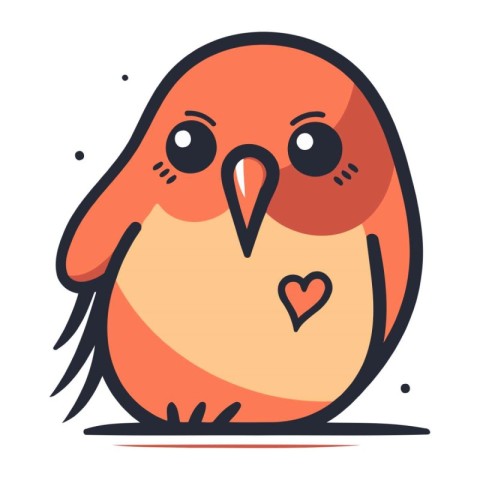 Cute cartoon bird with heart in its beak. Vector illustration.