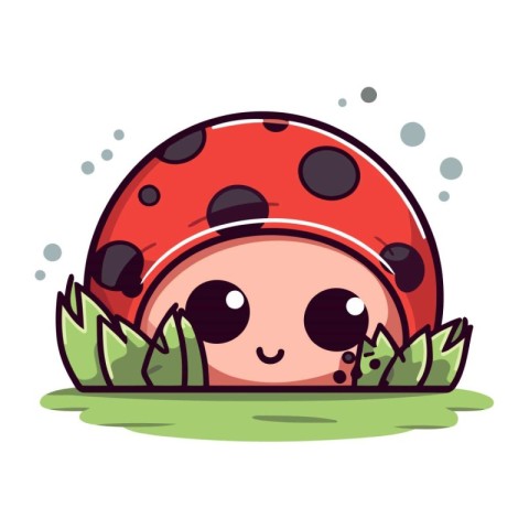 Cute ladybug on green grass. Vector flat cartoon character illus