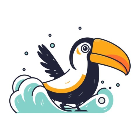 Cute cartoon toucan sitting on a cloud. Vector illustration.