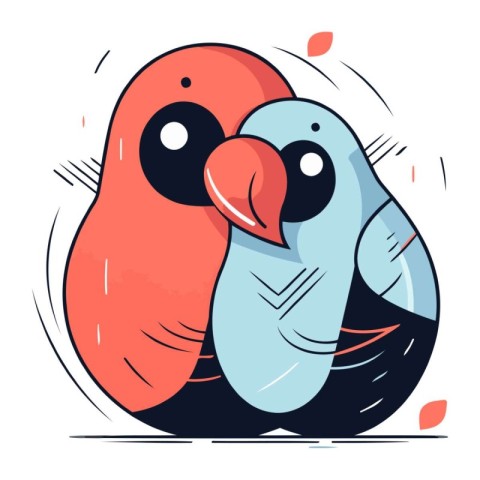 Cute couple of parrots in love. Vector illustration in flat styl