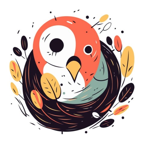 Cute hand drawn vector illustration of a bird in the nest.