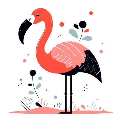 Flamingo. Vector illustration in flat style. Isolated on white b