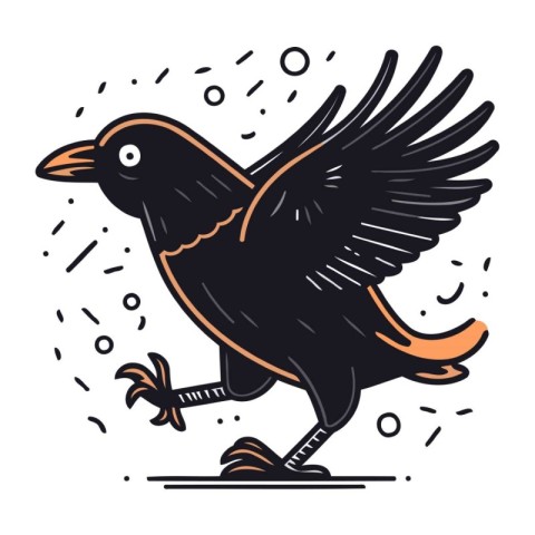 Black crow. Vector illustration. Isolated on a white background.