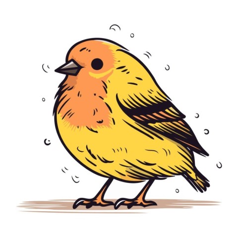 Cute little yellow bird on white background. Vector illustration