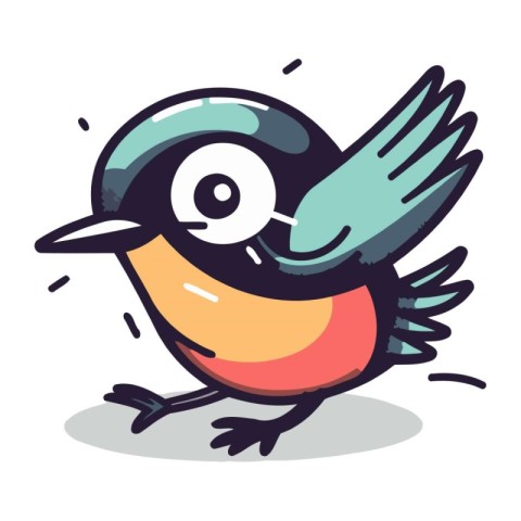 Cartoon vector illustration of cute little bird with big eyes an