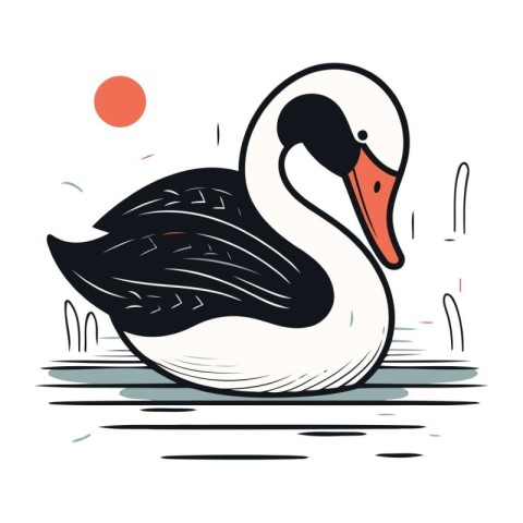 Swan on the water. Vector illustration in doodle style.