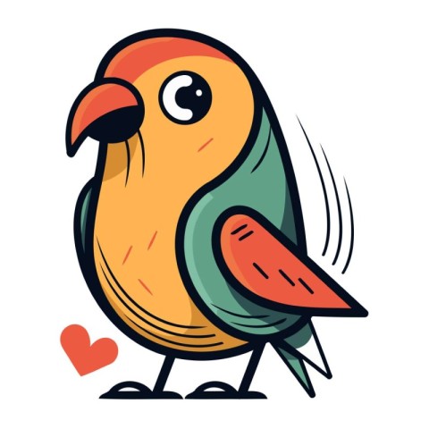 Cute cartoon parrot bird isolated on white background. Vector il