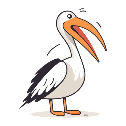 Cute cartoon pelican isolated on white background. Vector illust