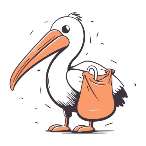 Pelican with a bag in its beak. Vector illustration.