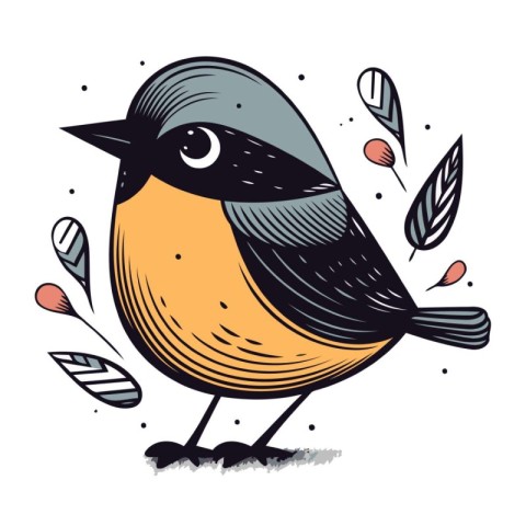 Cute little bird. Hand drawn vector illustration in cartoon styl