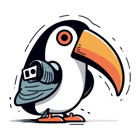 Toucan with a camera. Vector illustration in cartoon style.