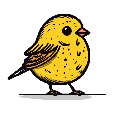 Cute little yellow bird standing on its hind legs. Vector illust