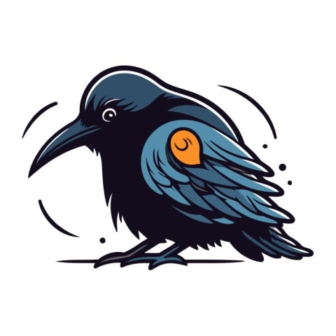 vector illustration of a black crow with an orange eye in its be