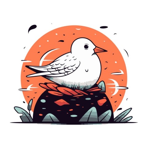 Cute hand drawn vector illustration of a seagull sitting on a ro