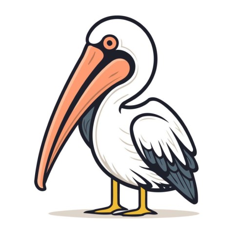 Pelican isolated on white background. Cartoon style vector illus