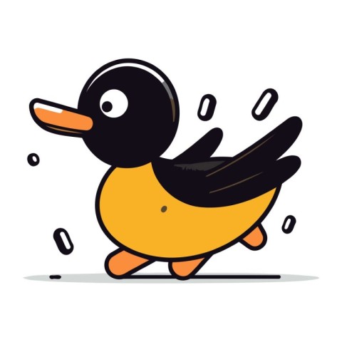 Cute cartoon duck running on white background. Vector illustrati