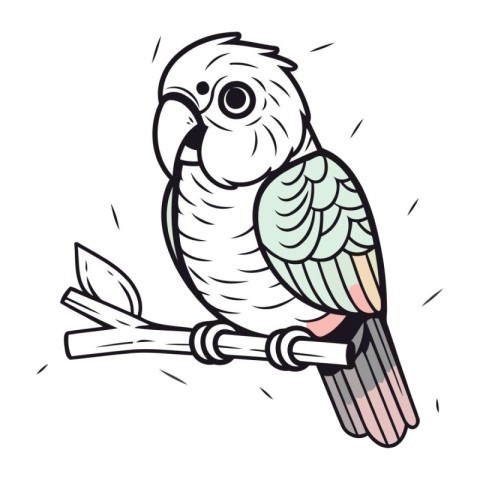 Cute parrot sitting on a branch. Vector illustration isolated on