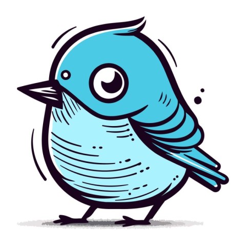 Cartoon blue bird. Vector illustration isolated on a white backg