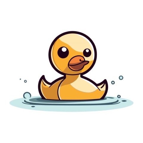 Cute cartoon rubber duckling swimming in water. Vector illustrat