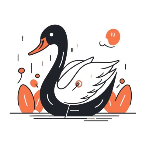 Vector illustration of a black swan on a white background. Cute