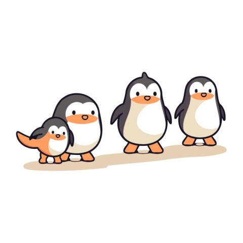 Penguin family. Cute cartoon animals. Vector illustration.