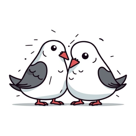 Cute couple of pigeons. Vector illustration in cartoon style.