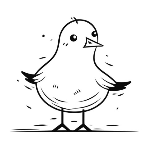 Black and white vector illustration of a cute little bird. Carto