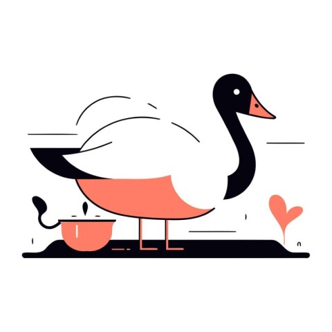 Vector illustration of a duck and a cup of coffee. Flat style.