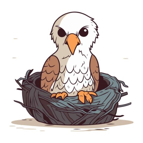 Illustration of an eagle sitting in a nest on a white background