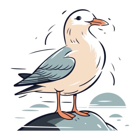 Vector illustration of a seagull standing on a rock. Cartoon sty