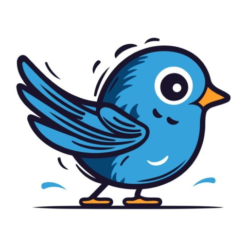 Vector illustration of cute cartoon blue bird isolated on a whit