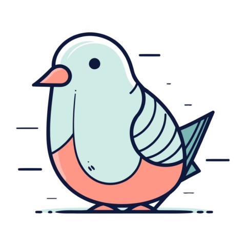 Vector illustration of cute little bird. Flat line art style des