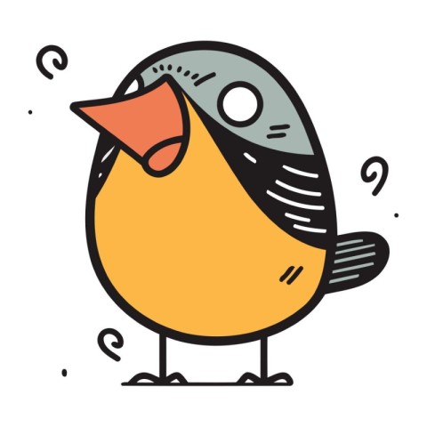 Vector illustration of cute cartoon little bird. Hand drawn dood