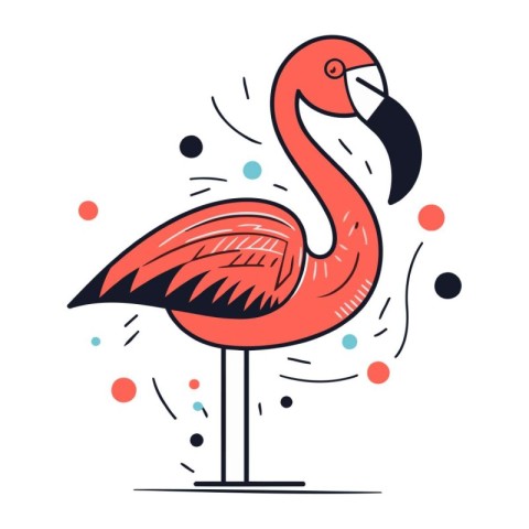 Flamingo. Vector illustration in flat line style. Isolated on wh