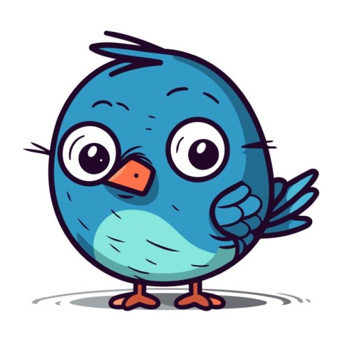 Cute blue bird cartoon character vector illustration. Cute blue