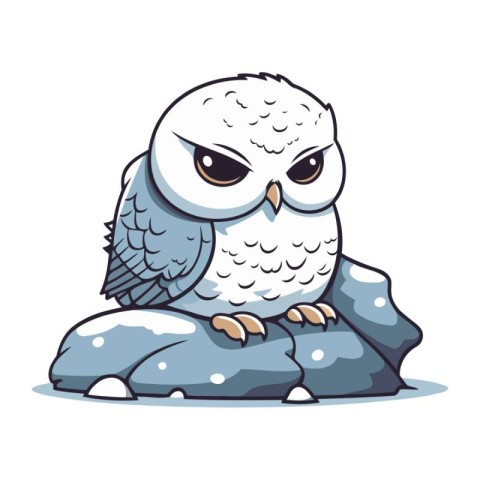 Owl sitting on a rock. Cute cartoon vector illustration.