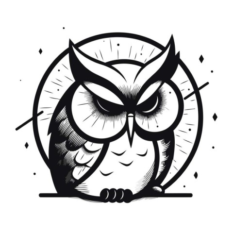 Owl. Black and white vector illustration isolated on white backg