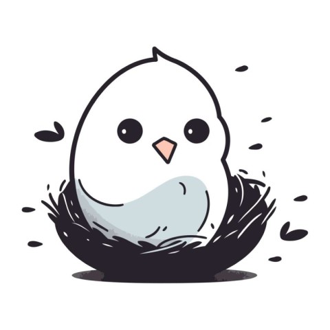 Cute cartoon chicken in a nest. Vector illustration on white bac